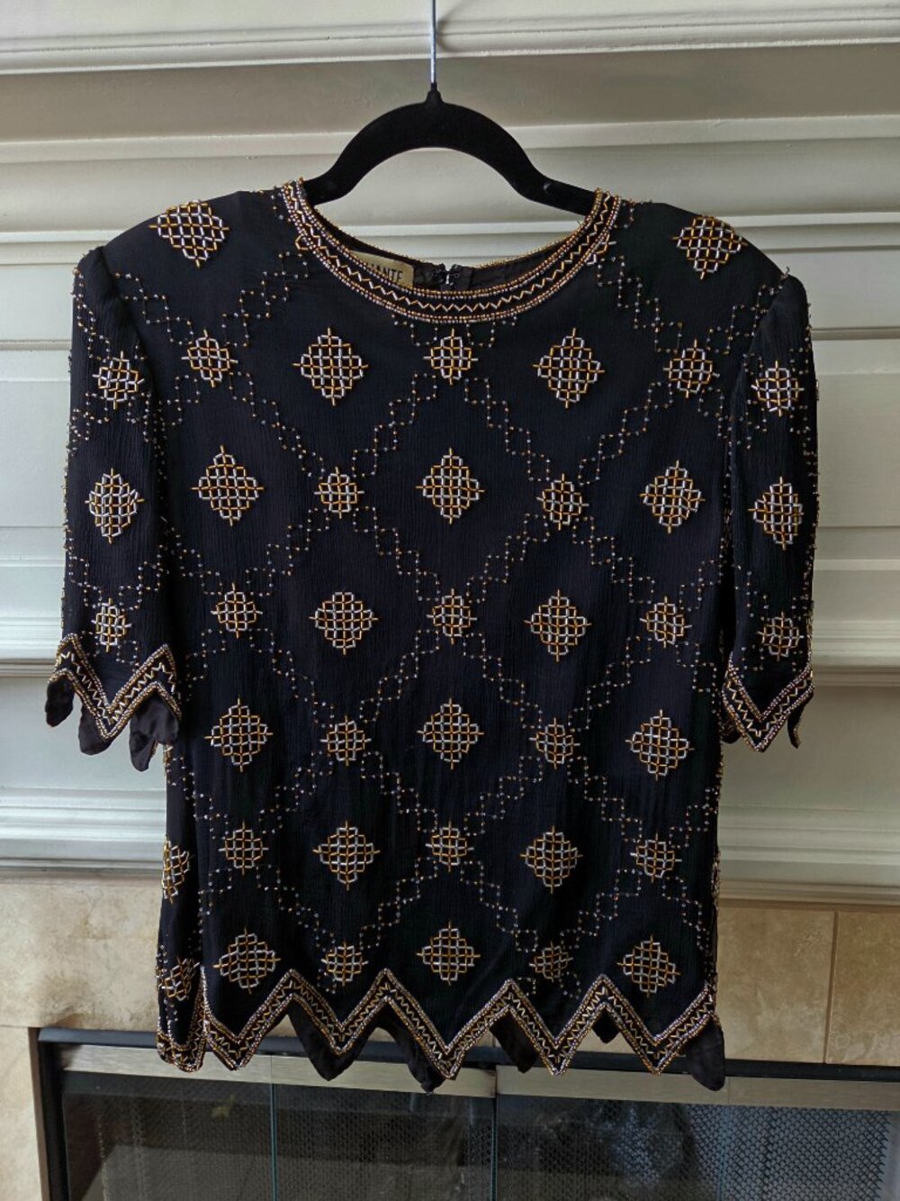 VINTAGE 1980s Brilliante by JA Beaded Silk Glamor Evening Top Size XL